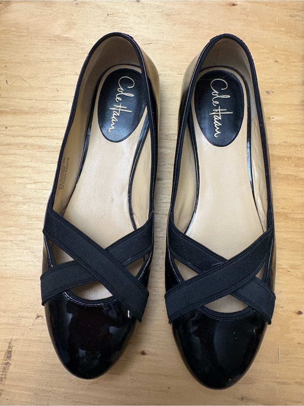 Cole Haan Black Patent & Fabric Crisscross Flats